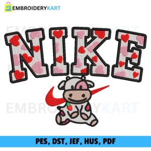 Nike Cow Embroidery Design with Hearts