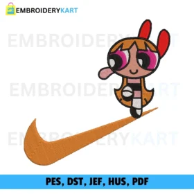 Blossom Powerpuff Girl Swoosh Embroidery Design