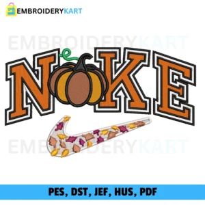 Nike Pumpkin Swoosh leaves Halloween Embroidery design