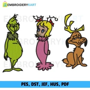 Grinch Cindy Lou and Max Christmas Embroidery design