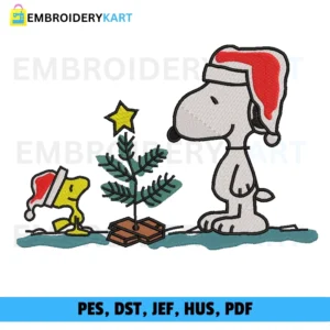 Snoopy and Woodstock tree Christmas Embroidery design